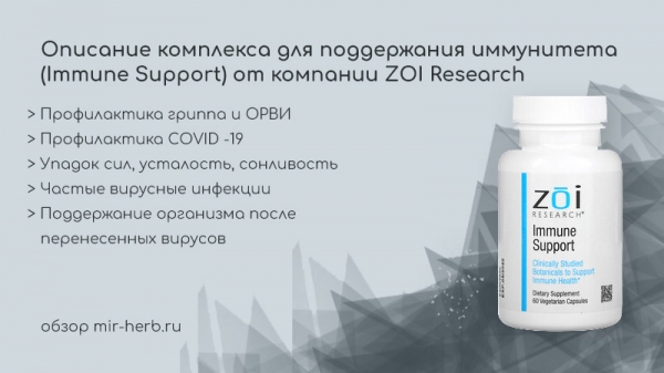 Описание комплекса для поддержания иммунитета (Immune Support) от ZOI Research: состав, инструкция по применению, отзывы