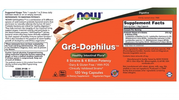 Подробное описание комплекса с пробиотиками Gr8-Dophilus (Gr8-Dophilus) от Now Foods: изучаем его состав, инструкцию, показания к применению. Где купить самое дешевое?